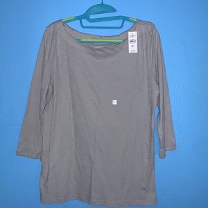 Loft Grey Cotton Boat Neck ¾ Sleeve Shirt